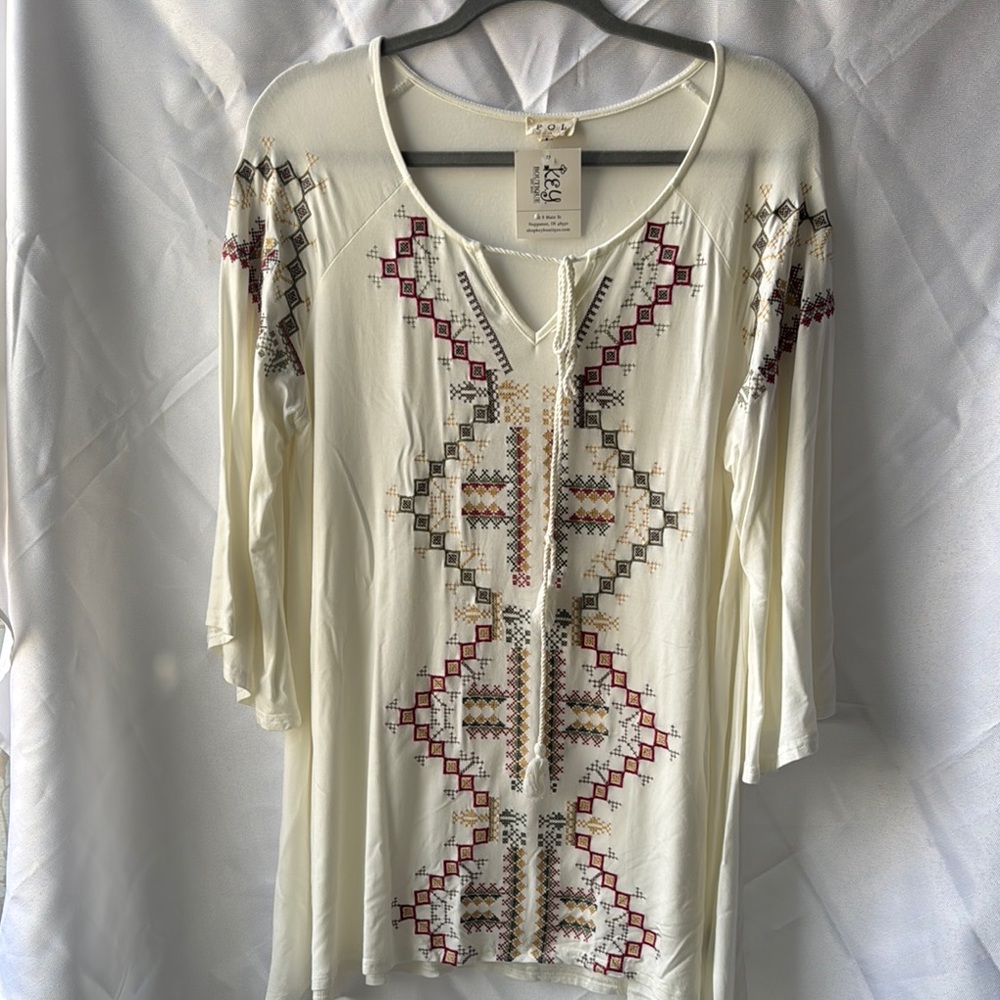 POL Cream Tunic with Geometric Embroidery
